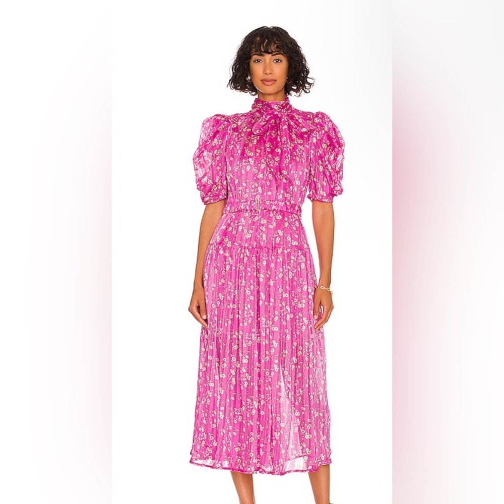 Sabina Musayev Fuchsia Floral Midi Dress